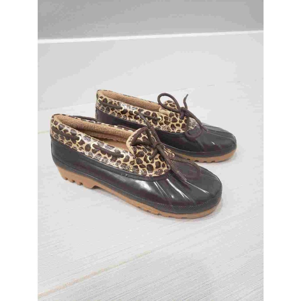 Sperry waterproof duck boots leopard size 6 womens